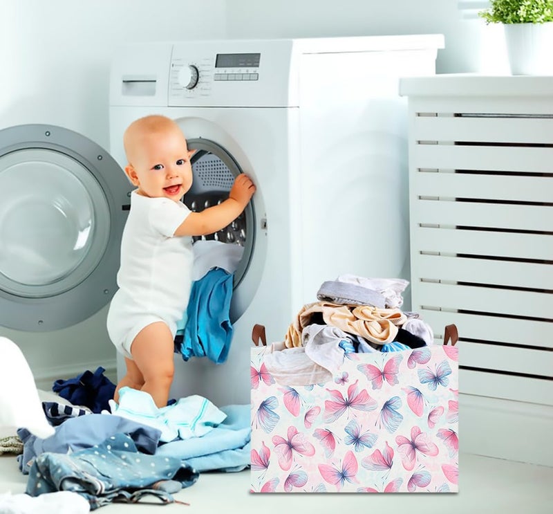 CLOCOR Rectangular Butterfly Print Gift Basket Empty,Waterproof Storage Basket with Handles, Books Box,Room Decor(Pink & Purple Butterfly) - Image 5